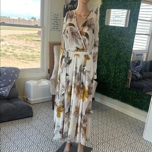 Chic Long Sleeve Floral Wrap Dress